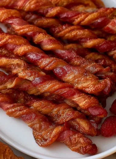 Cozy bacon twists served as a delicious and easy snack.