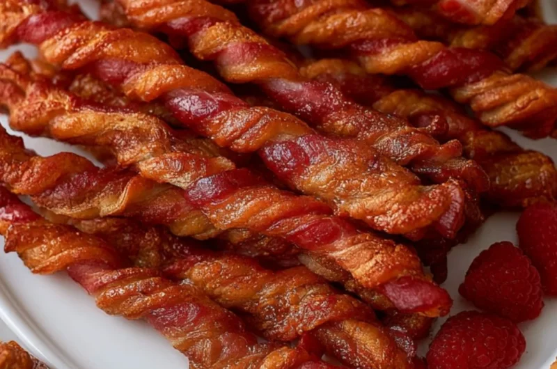 Cozy bacon twists served as a delicious and easy snack.