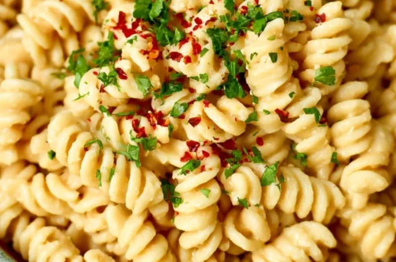 Creamy white bean pasta sauce served over al dente pasta in a cozy dish