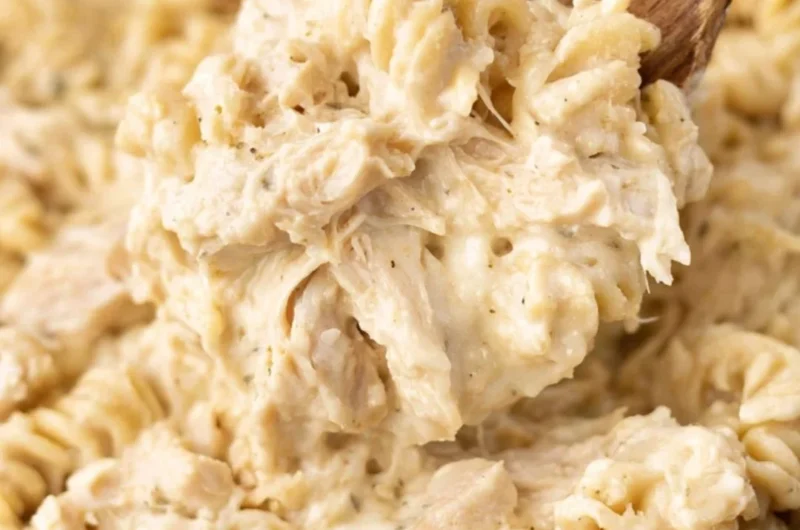 Crockpot Garlic Parmesan Chicken Pasta served in a bowl