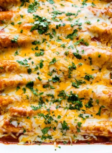 Delicious easy chicken enchiladas served on a plate with toppings