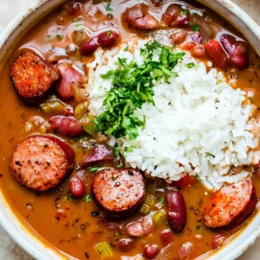 Delicious Louisiana red beans and rice served in a bowl