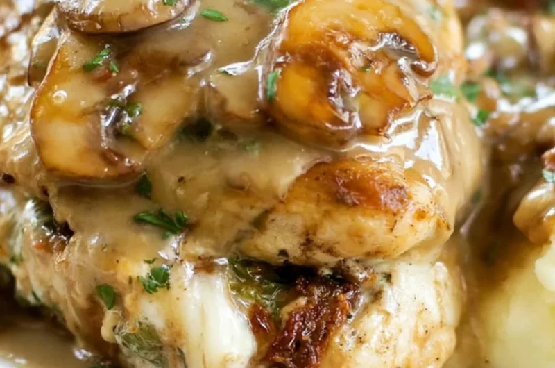 Olive Garden's Stuffed Chicken Marsala with creamy filling and rich sauce