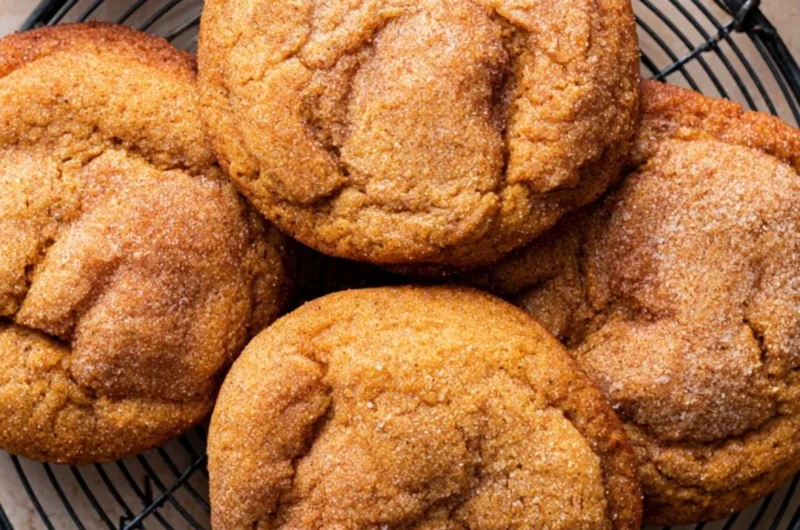 Delicious Pumpkin Snickerdoodles cookies sprinkled with cinnamon sugar