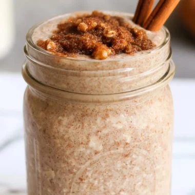 Bowl of brown sugar overnight oats topped with fruits and nuts