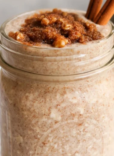 Bowl of brown sugar overnight oats topped with fruits and nuts