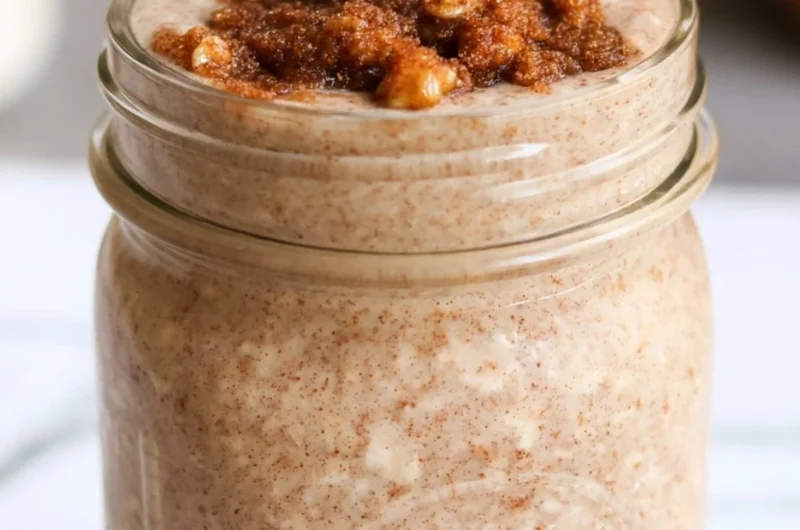 Bowl of brown sugar overnight oats topped with fruits and nuts
