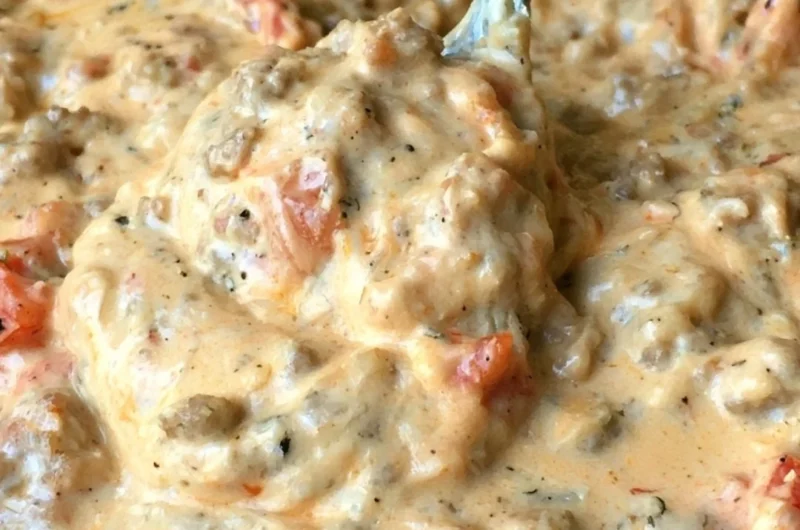 Hot Ranch Sausage Dip made with 4 ingredients, perfect for parties