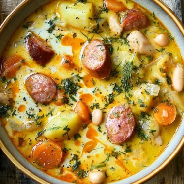 Bowl of Kielbasa Potato Soup with potatoes and kielbasa sausage