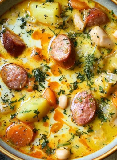Bowl of Kielbasa Potato Soup with potatoes and kielbasa sausage