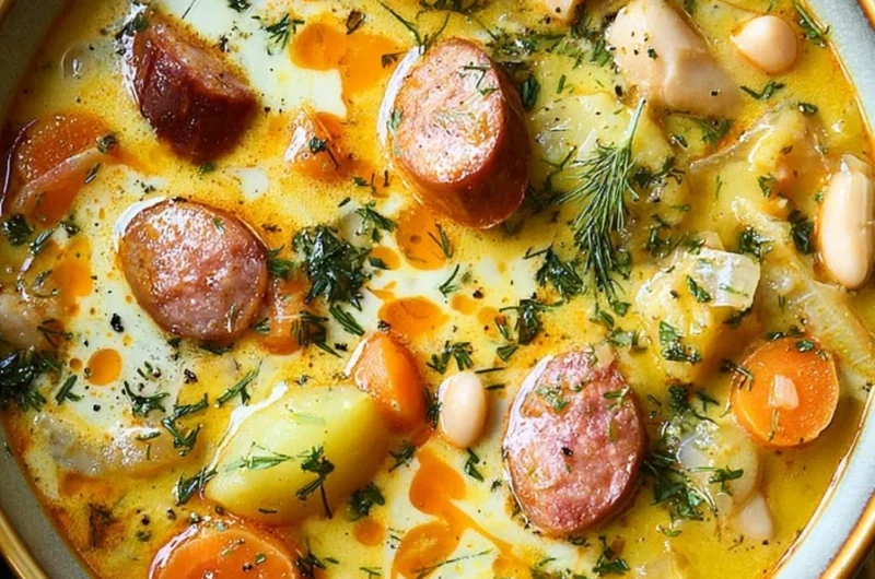 Bowl of Kielbasa Potato Soup with potatoes and kielbasa sausage