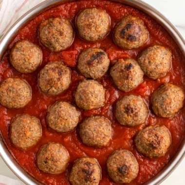 Quick and easy baked meatballs recipe in a baking dish