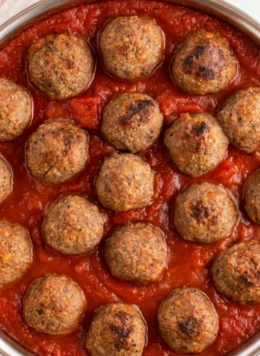 Quick and easy baked meatballs recipe in a baking dish