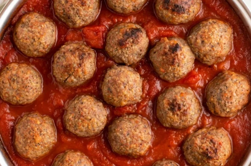 Quick and easy baked meatballs recipe in a baking dish