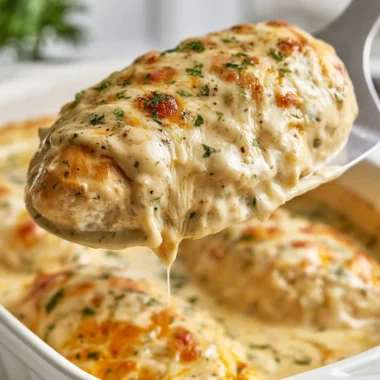 Delicious smothered sour cream chicken served with fresh herbs.