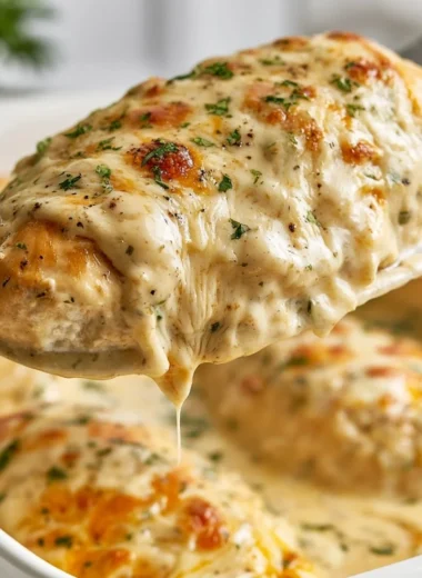 Delicious smothered sour cream chicken served with fresh herbs.